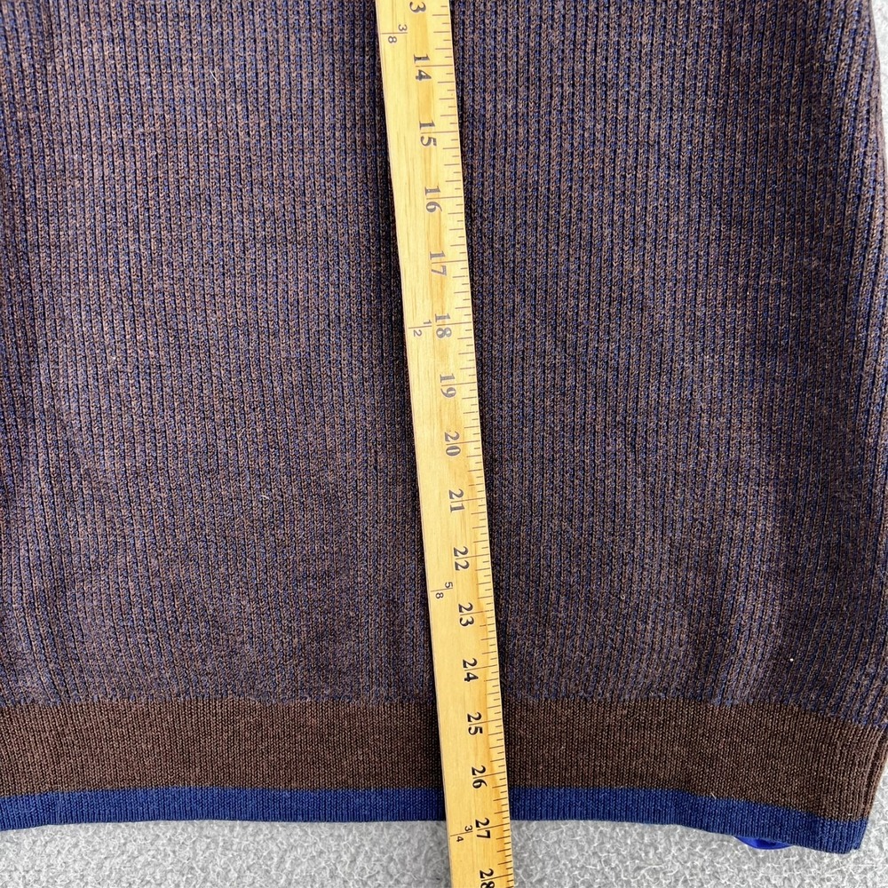 ROBERT GRAHAM Whalen Wool Quarter Zip Sweater Mens Size Large Brown Navy Stretch - Picture 14 of 15